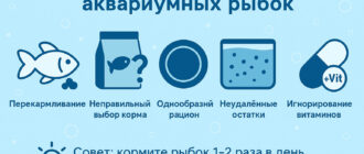 Инфографика с видами корма для аквариумных рыбок и топ-5 ошибок при их кормлении