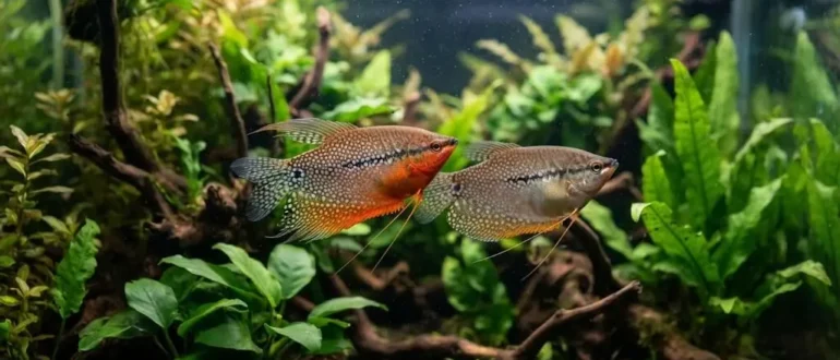 Самец и самка гурами: пара жемчужных гурами в аквариуме